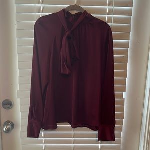 Who What Wear for Target Maroon Cuff-Sleeve Blouse, size XL, Bow Tie, Never worn